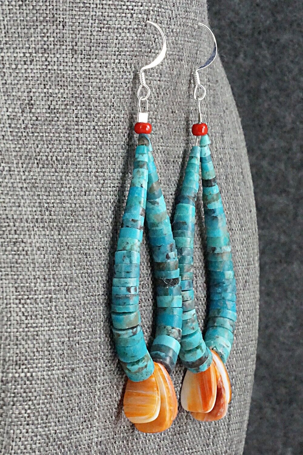 Spiny Oyster, Turquoise & Sterling Silver Earrings - Lupe Lovato