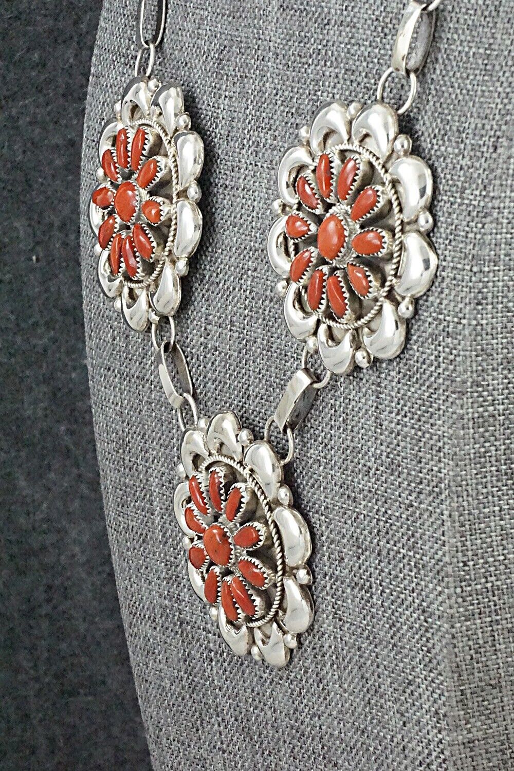 Coral & Sterling Silver Necklace and Earrings Set - Eunise Wilson