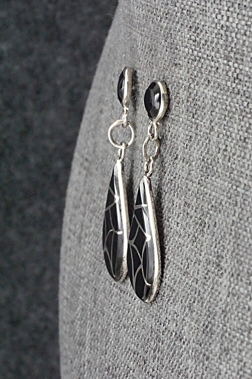 Onyx & Sterling Silver Inlay Earrings - Delorna Lahi