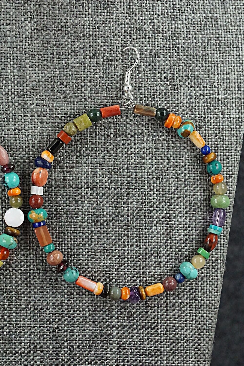 Multi Stone & Sterling Silver Hoop Earrings - Helen Tsosie