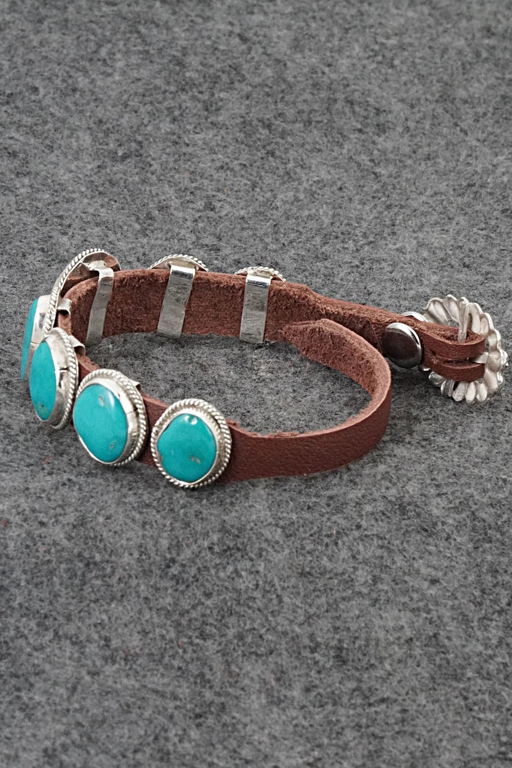 Turquoise, Sterling Silver & Leather Bracelet - Rosita Charlie