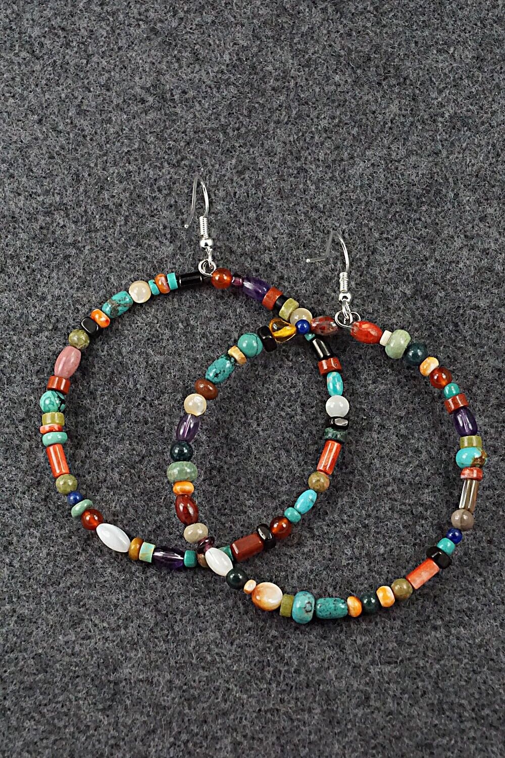Multi Stone & Sterling Silver Hoop Earrings - Helen Tsosie