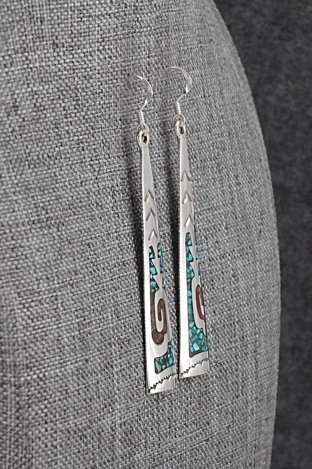 Turquoise, Coral Chip & Sterling Silver Earrings - Joleen Yazzie