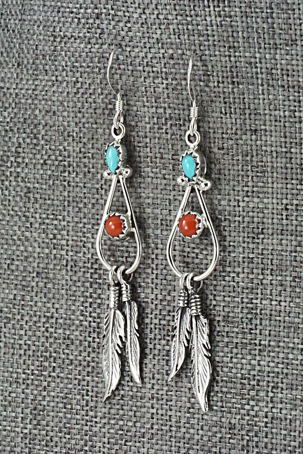 Turquoise, Coral & Sterling Silver Earrings - Annie Spencer