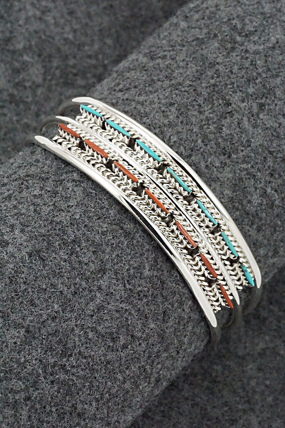 Turquoise, Coral & Sterling Silver Bracelet - Roland Francisco