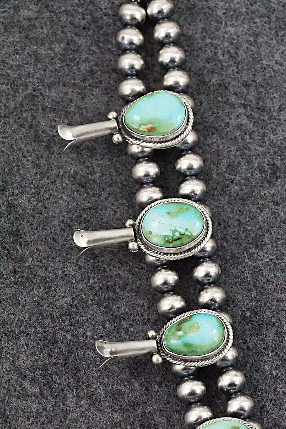 Turquoise & Sterling Silver Squash Blossom Necklace - Tom Lewis