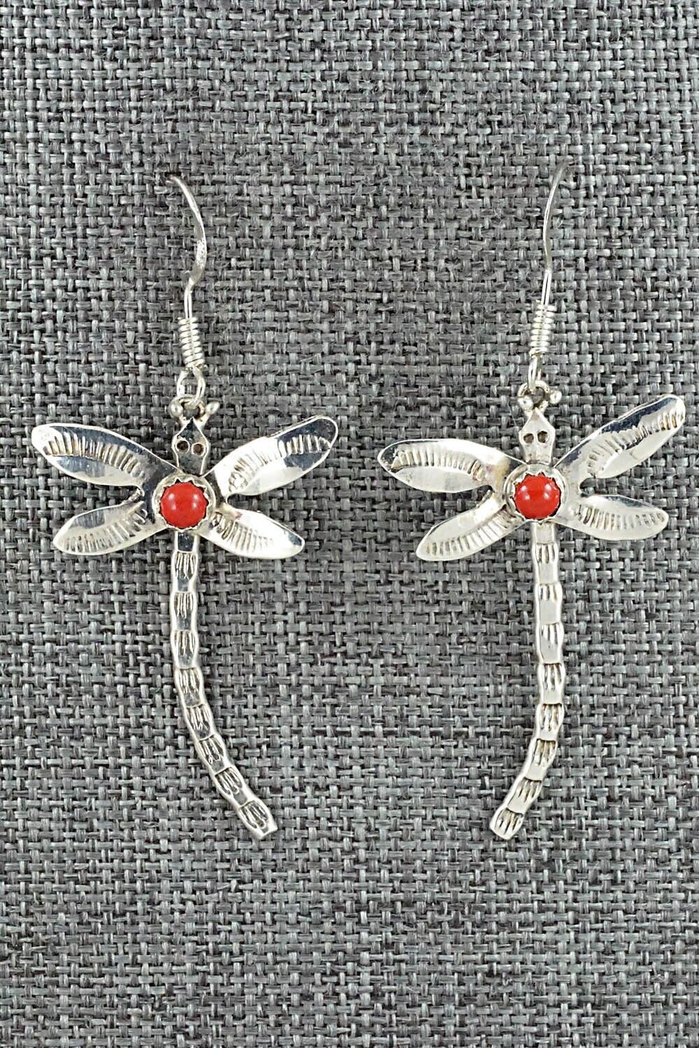 Coral & Sterling Silver Earrings - Lucille Platero