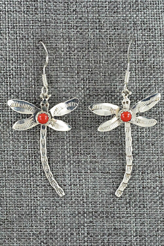 Coral & Sterling Silver Earrings - Lucille Platero