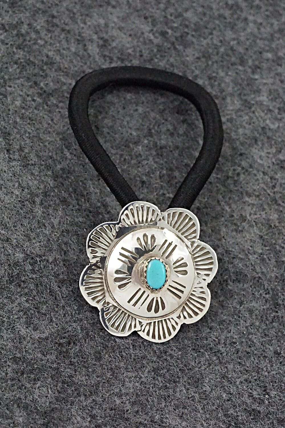 Turquoise & Sterling Silver Hair Tie - Bertha Begay