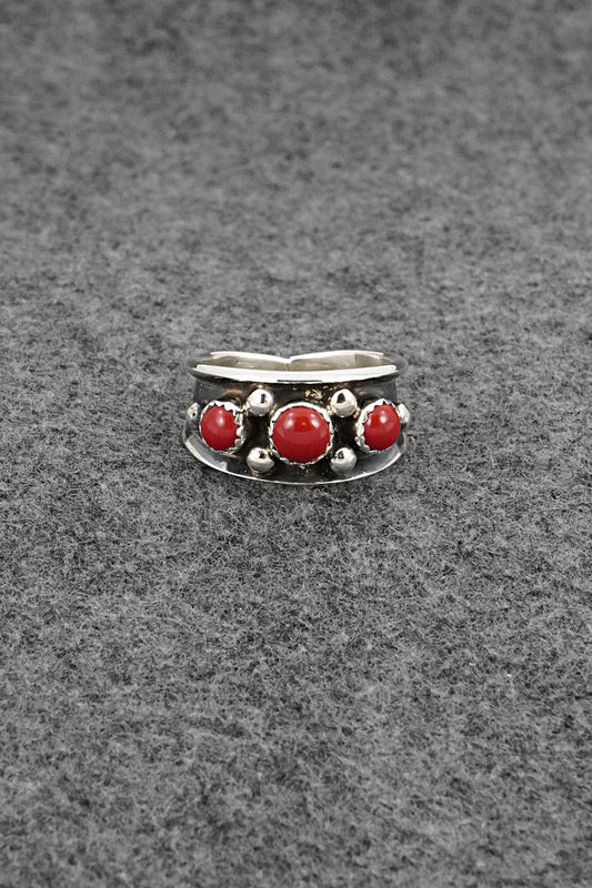 Coral & Sterling Silver Ring - Paul Largo - Size 9.5