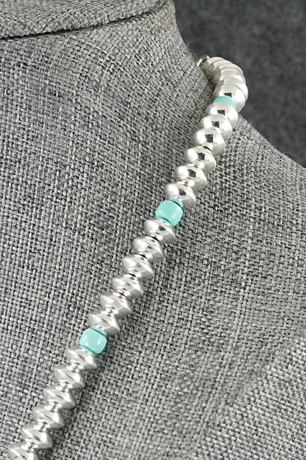 Turquoise & Sterling Silver Navajo Pearl Necklace 18" - Crystal Haley