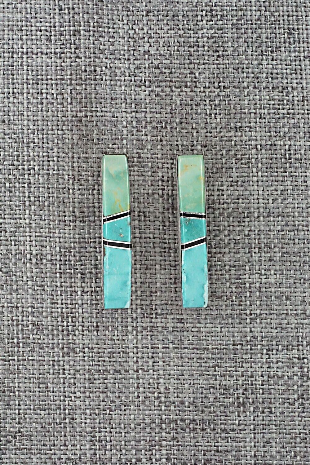 Turquoise, Onyx & Sterling Silver Inlay Earrings - Marilyn Yazzie