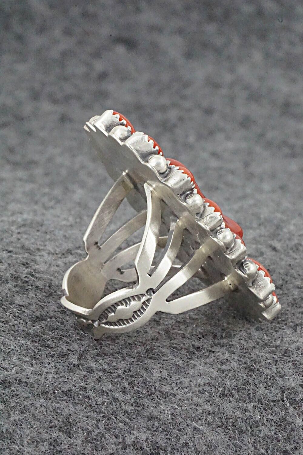 Coral & Sterling Silver Ring - Tom Lewis - Size 8