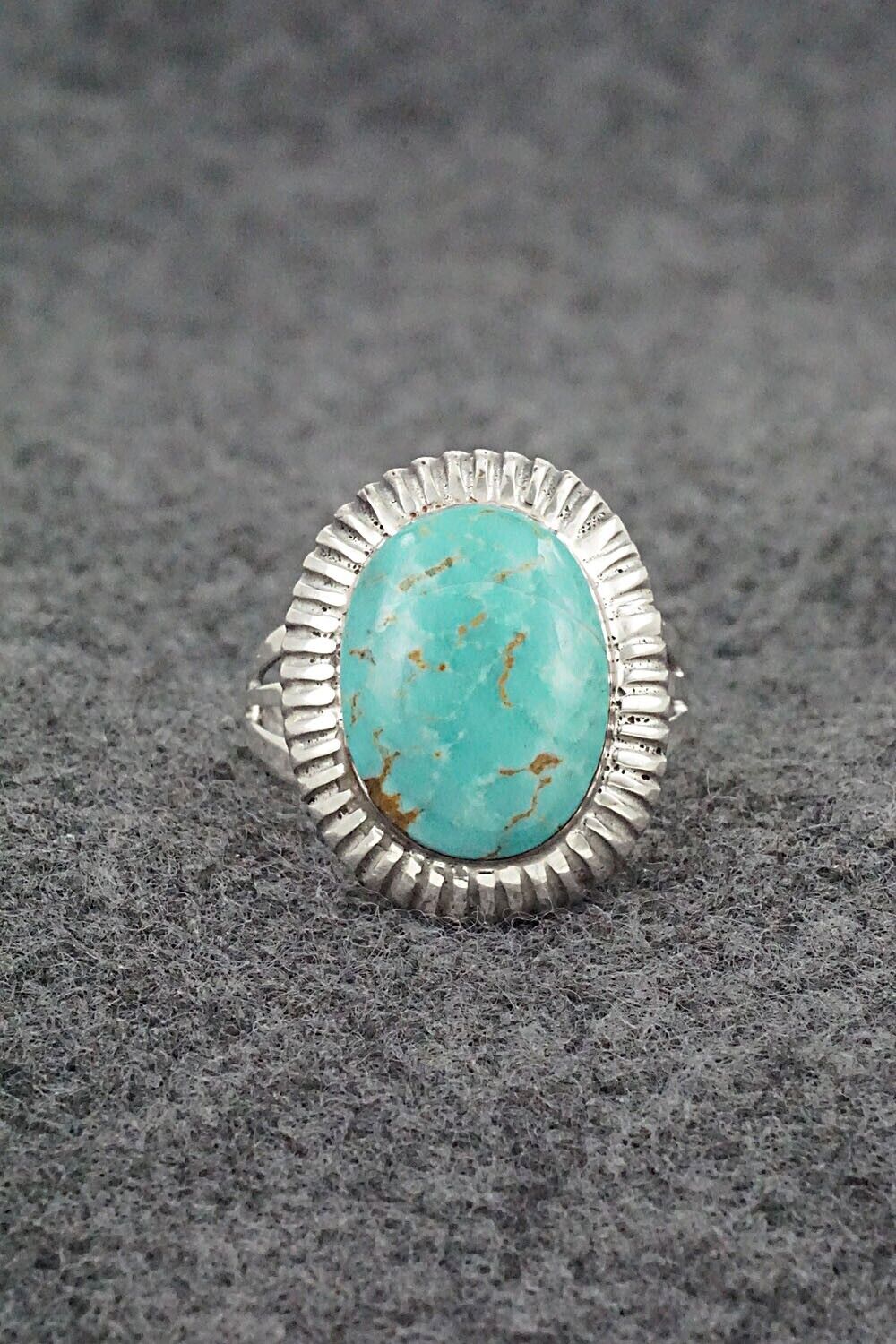 Turquoise & Sterling Silver Ring - Kenny Lonjose - Size 8.5