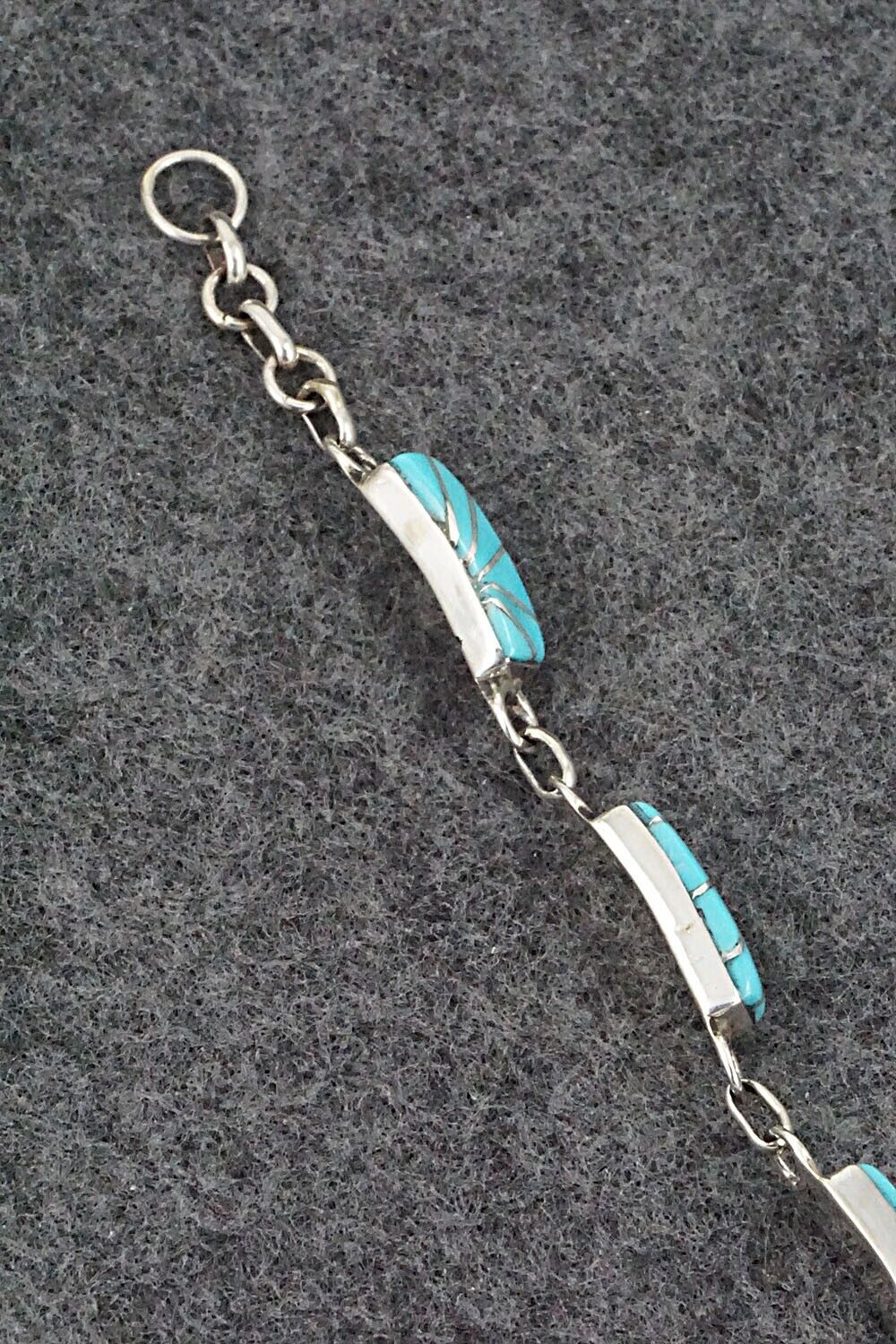 Turquoise & Sterling Silver Link Bracelet - Clarence Booqua