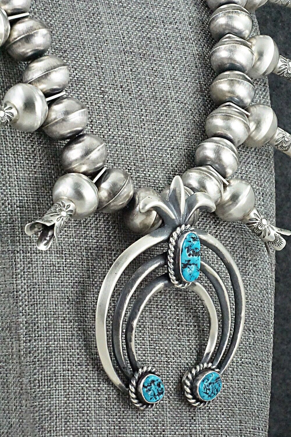 Turquoise & Sterling Silver Squash Blossom Necklace - Chris Hale