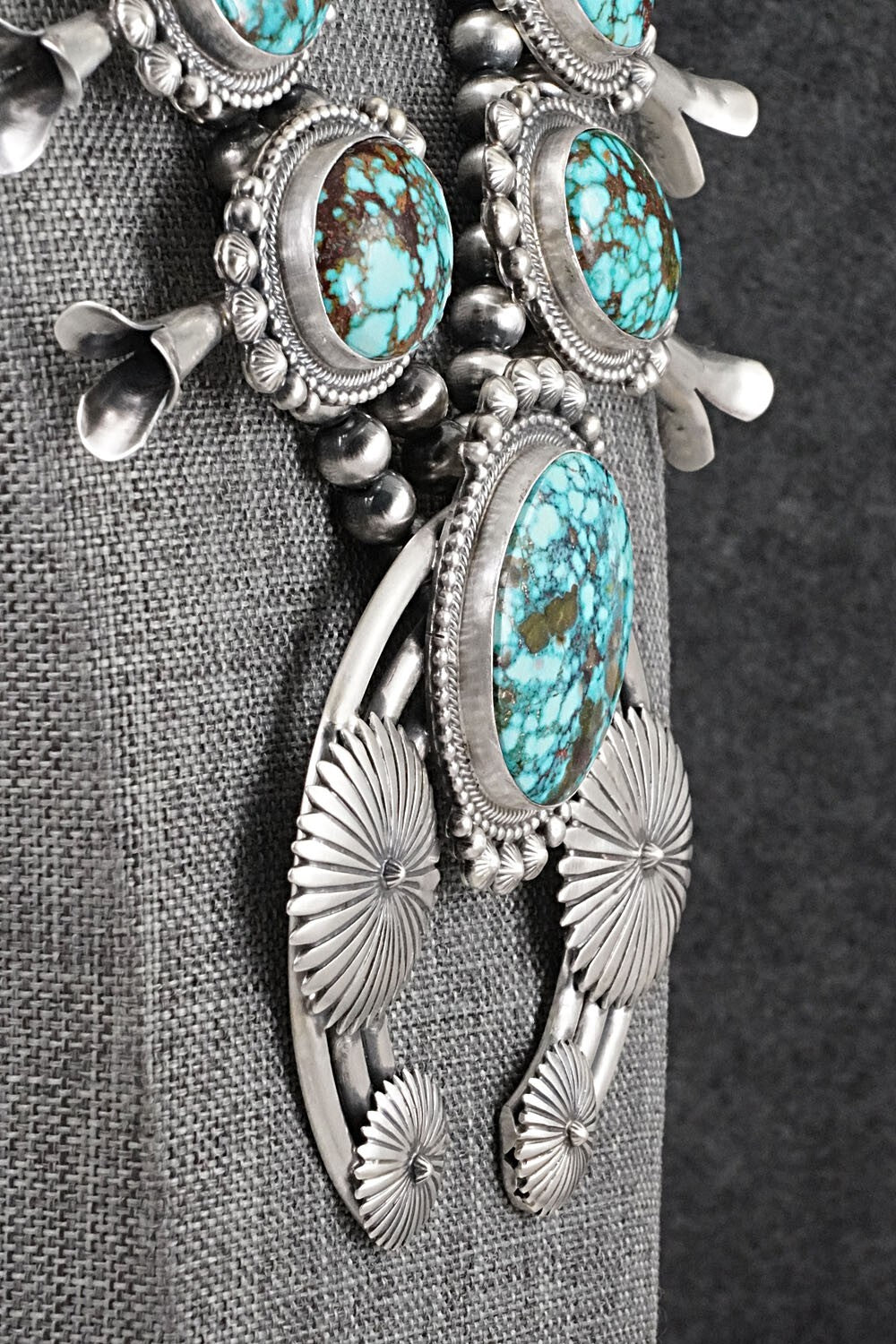 Turquoise & Sterling Silver Squash Blossom Necklace - Tom Lewis
