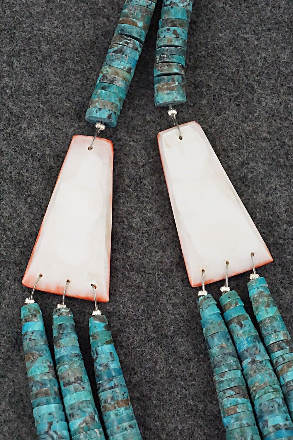Turquoise, Spiny Oyster and Sterling Silver Necklace - Lupe Lovato