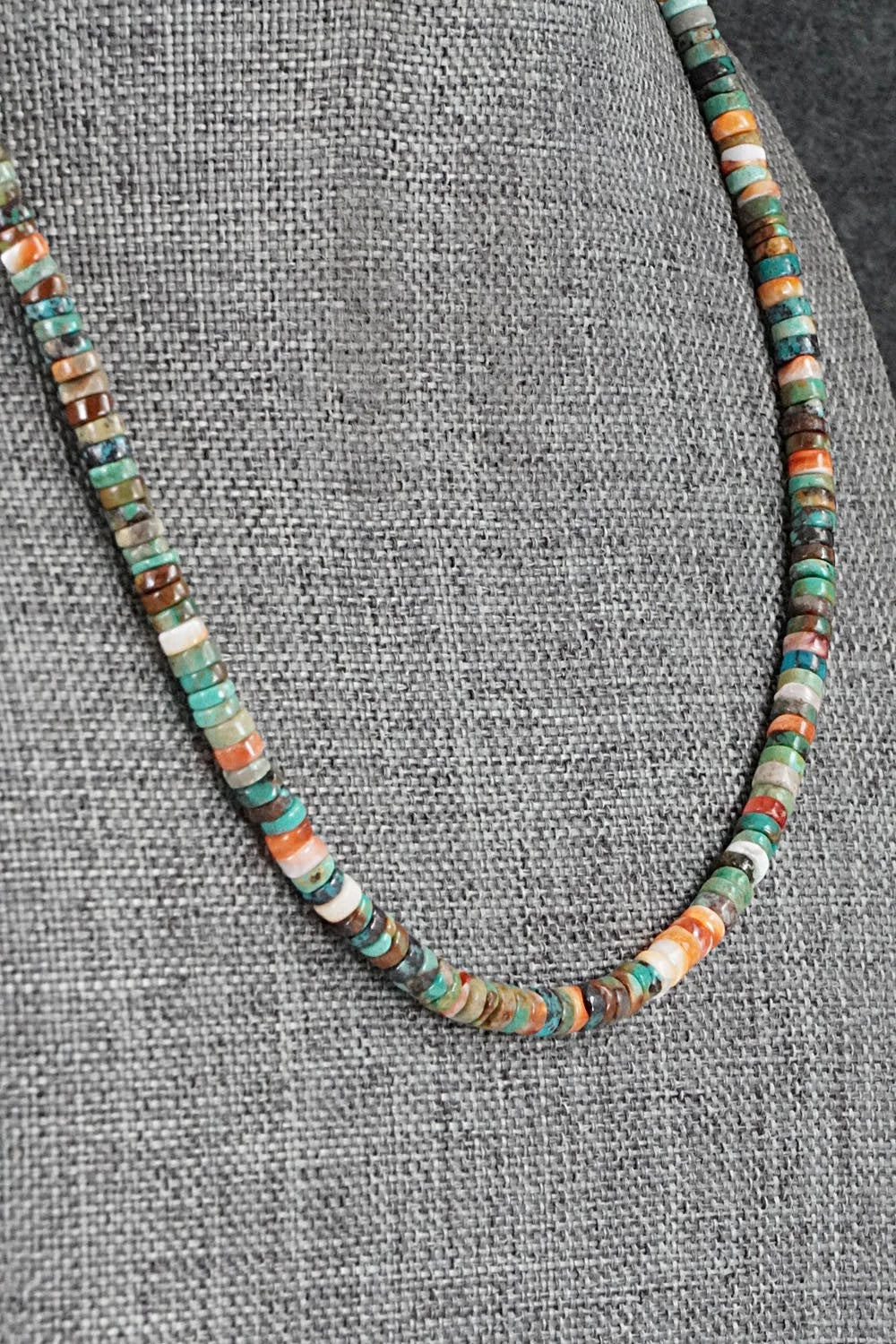Turquoise, Spiny Oyster & Sterling Silver Necklace 17" - Doreen Jake