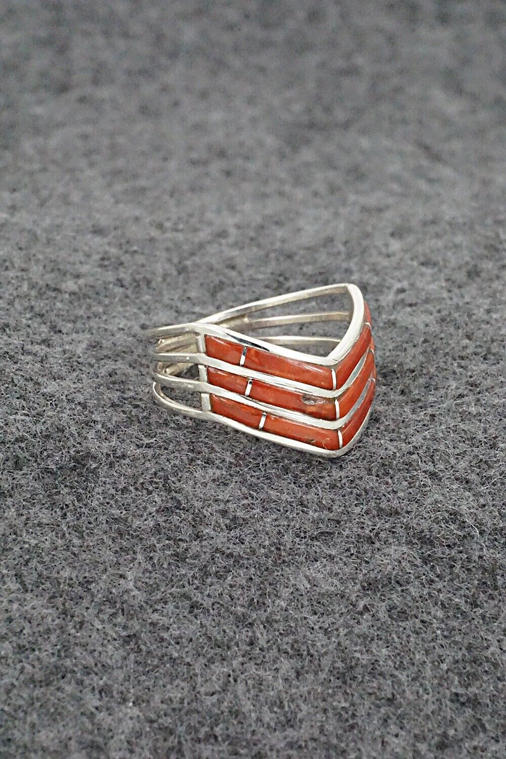 Coral & Sterling Silver Ring - Andrew Enrico - Size 9.5