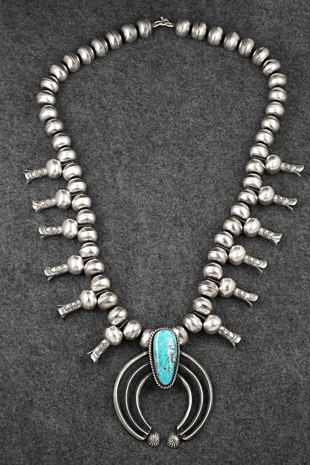 Turquoise & Sterling Silver Squash Blossom Necklace - Chris Hale
