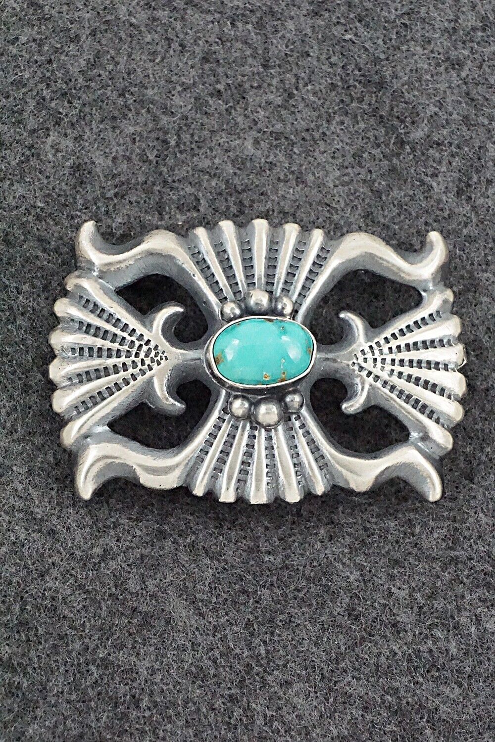 Turquoise & Sterling Silver Belt Buckle - Harrison Bitsue