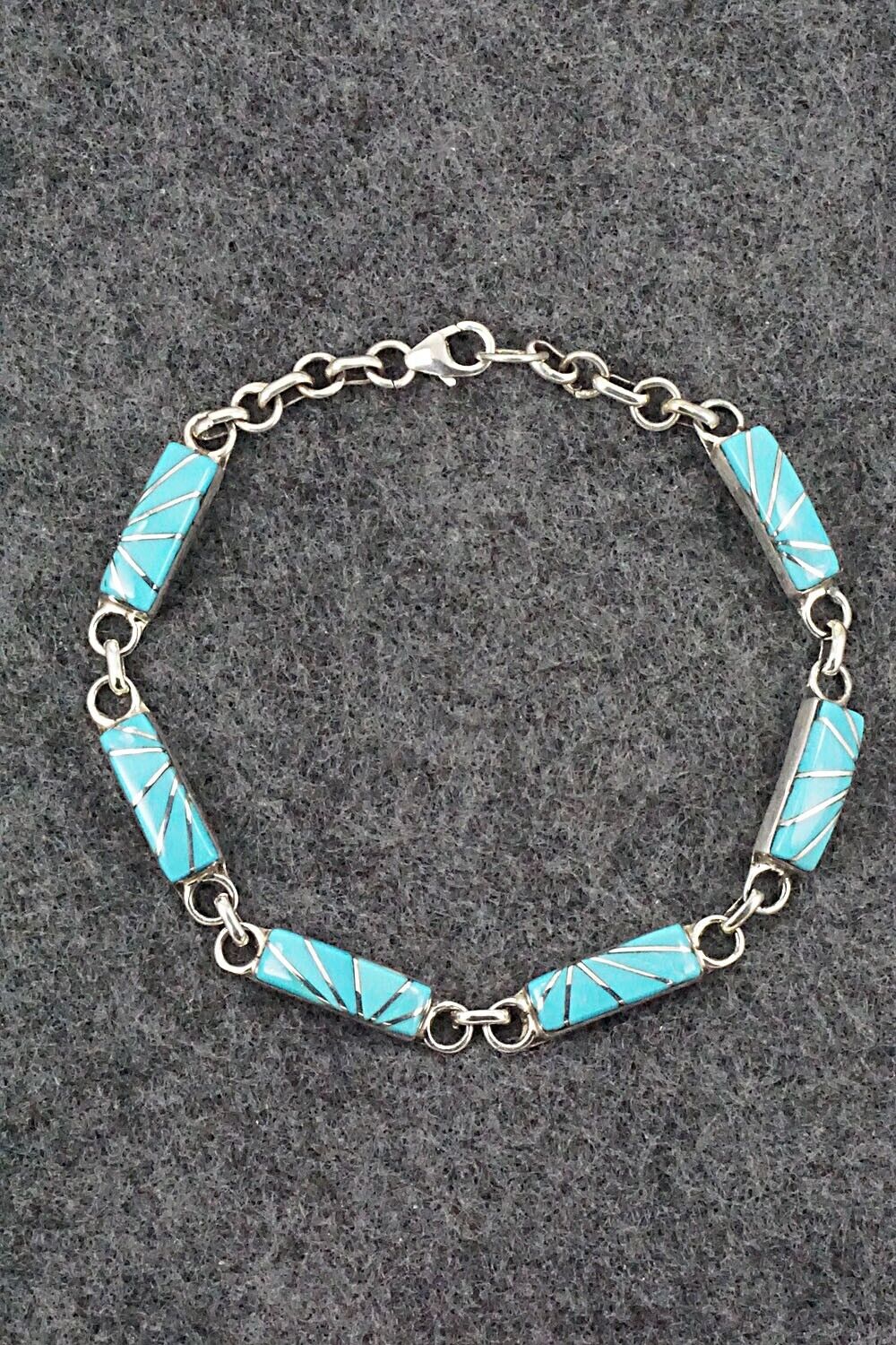 Turquoise & Sterling Silver Link Bracelet - Clarence Booqua