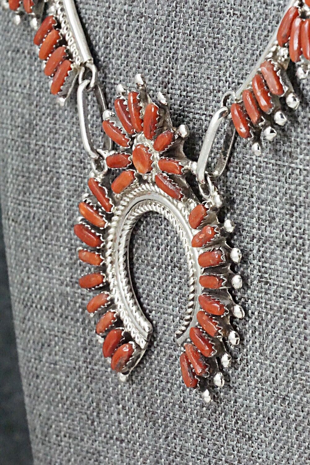 Coral & Sterling Silver Necklace and Earrings Set - Vangie Tsabetsaye