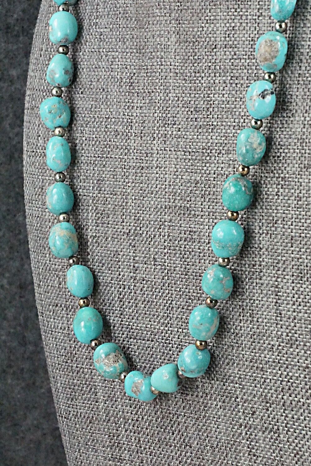 Turquoise & Sterling Silver Necklace 26" - Doreen Jake