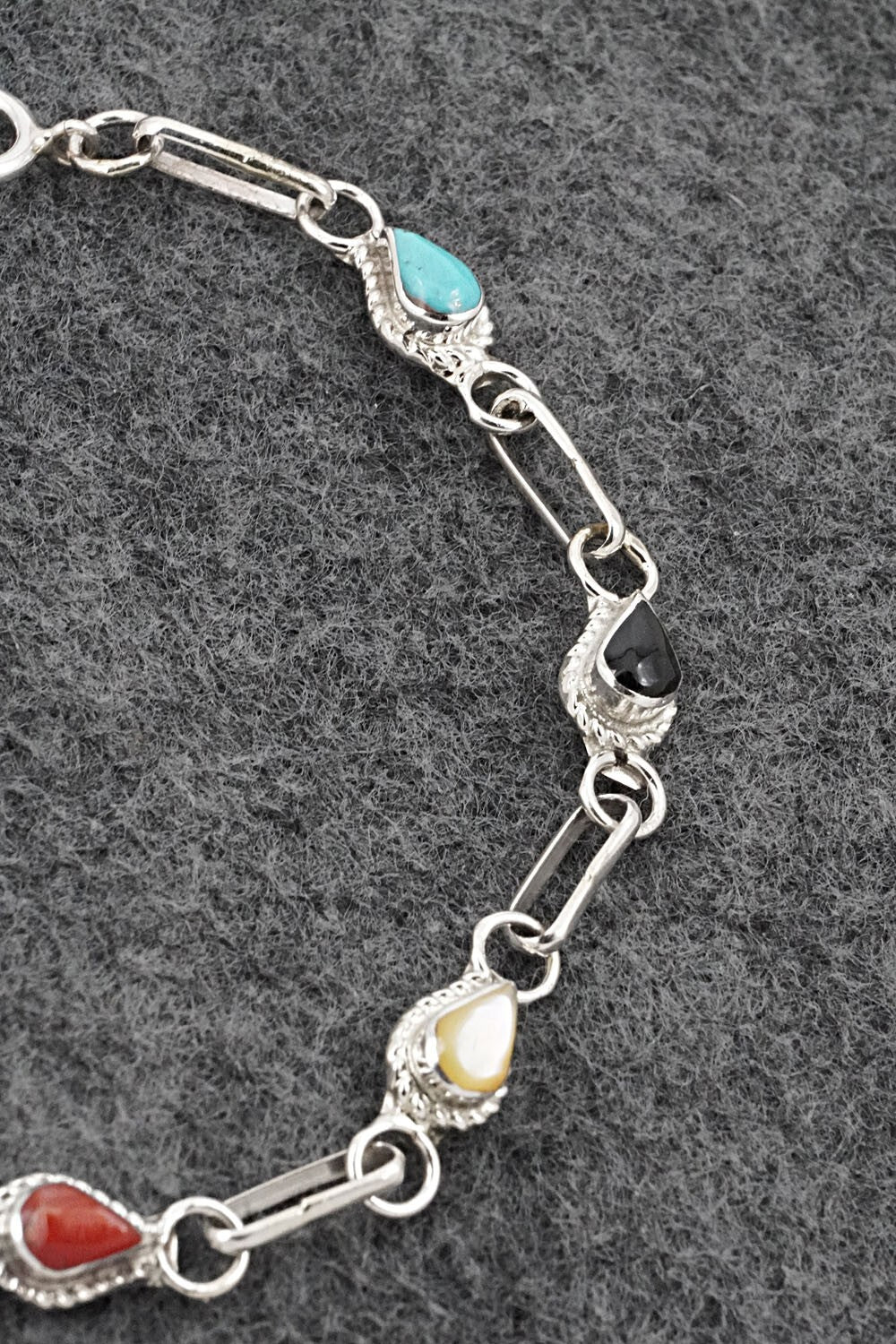 Multi-Stone & Sterling Silver Link Bracelet - Carol Lateyice