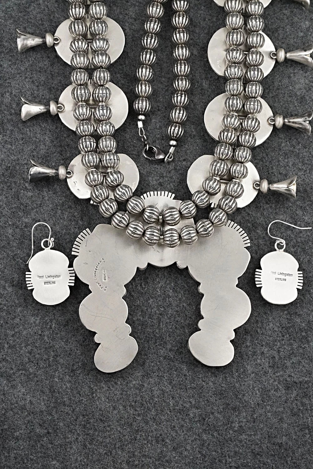Spiny Oyster & Sterling Silver Squash Blossom Set - Paul Livingston