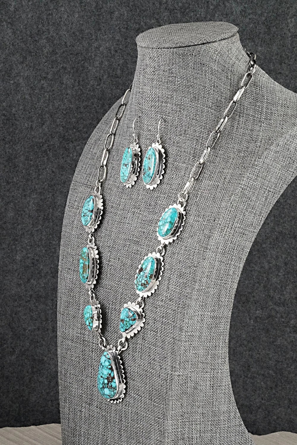 Turquoise & Sterling Silver Necklace and Earrings Set - Mark Yazzie