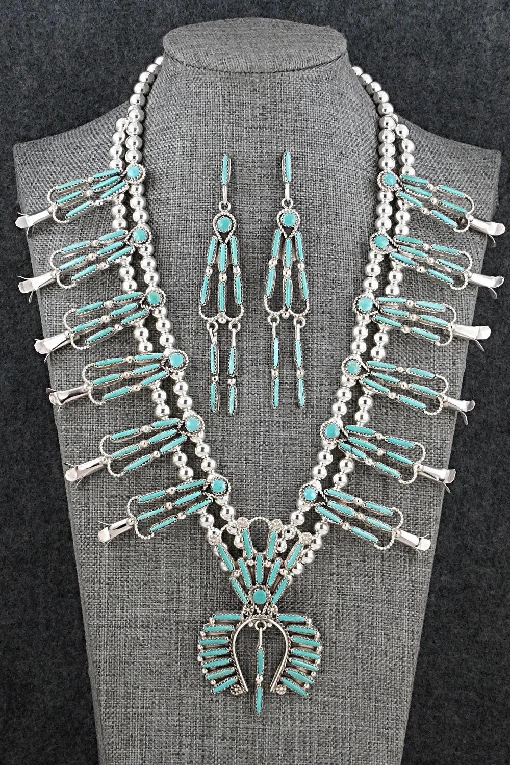Turquoise & Sterling Silver Squash Blossom Set - Claudine Penketewa