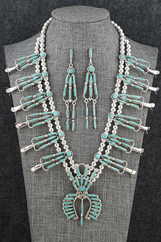 Turquoise & Sterling Silver Squash Blossom Set - Claudine Penketewa