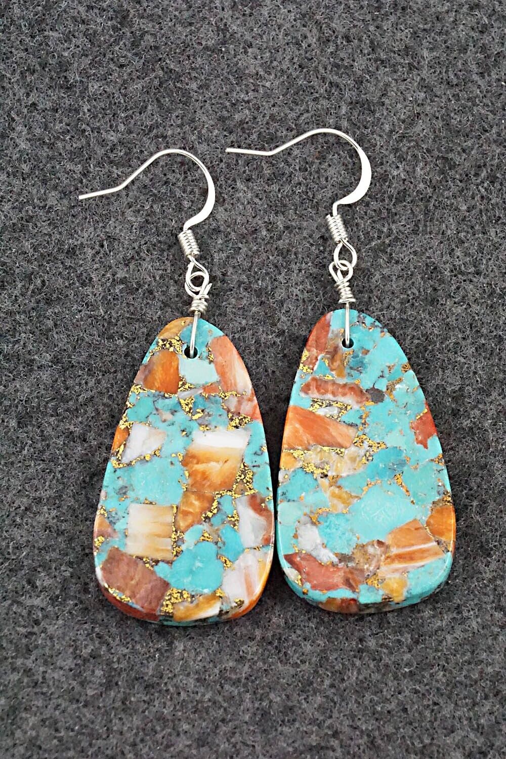 Spiny Oyster, Turquoise & Sterling Silver Earrings - Lupe Lovato
