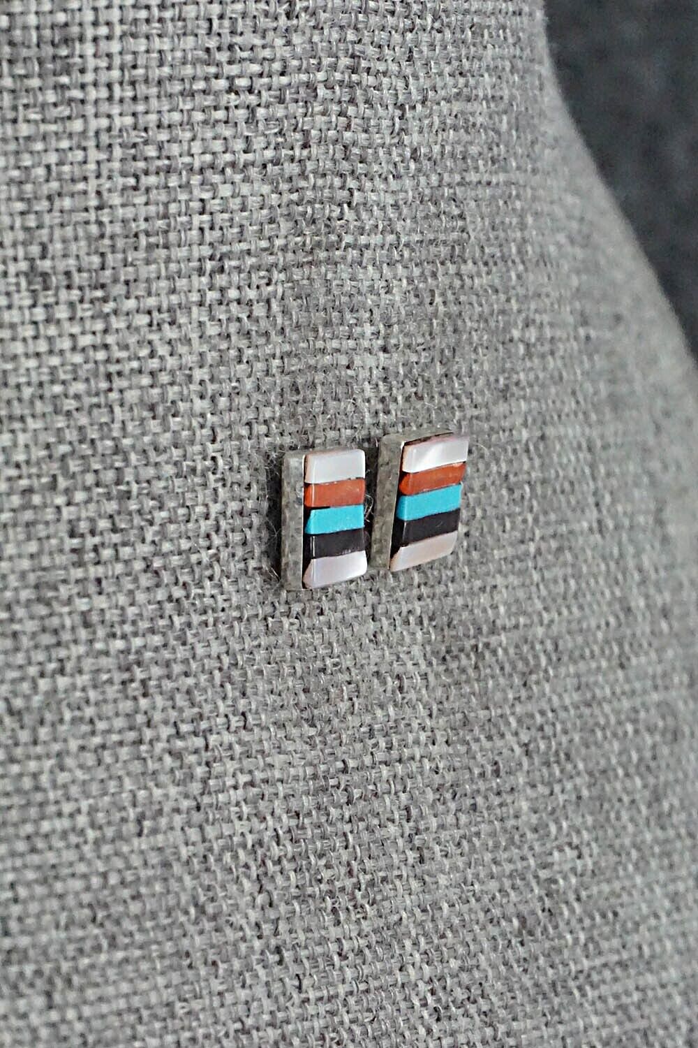 Multi-Stone & Sterling Silver Inlay Earrings - Preston Walela