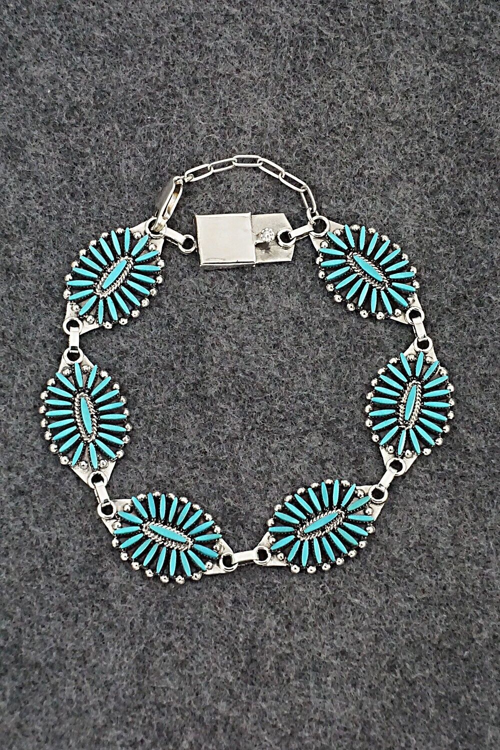 Turquoise & Sterling Silver Link Bracelet - Fritzon Owaleon