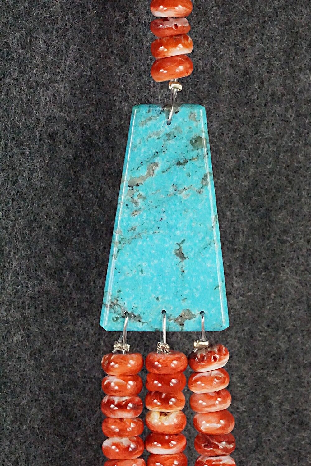 Turquoise, Spiny Oyster and Sterling Silver Necklace - Lupe Lovato
