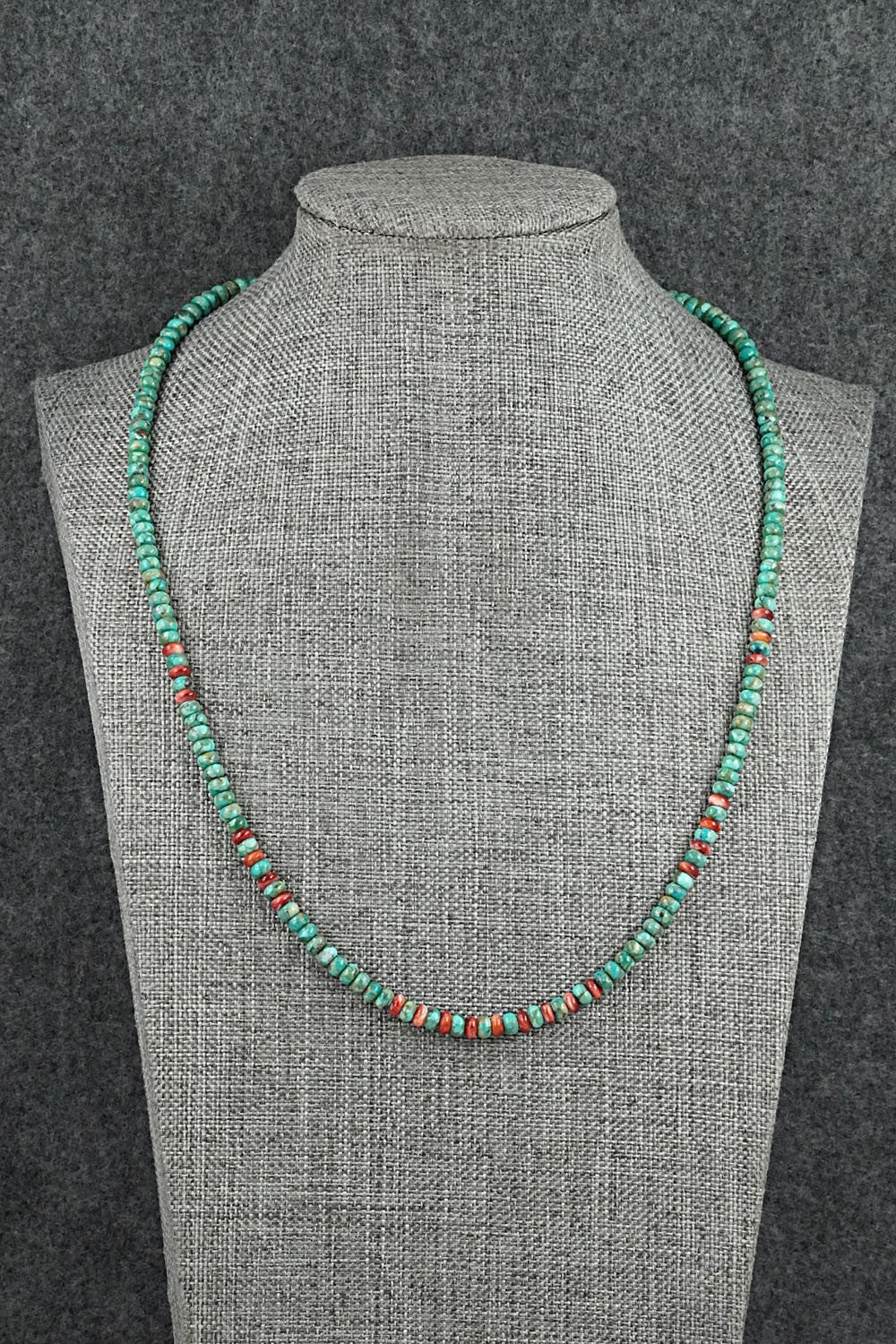 Turquoise, Spiny Oyster & Sterling Silver Necklace 20" - Helen Tsosie