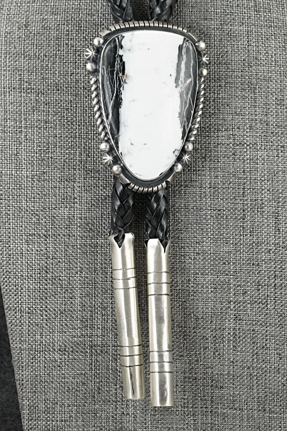 White Buffalo & Sterling Silver Bolo Tie - Bob Becenti