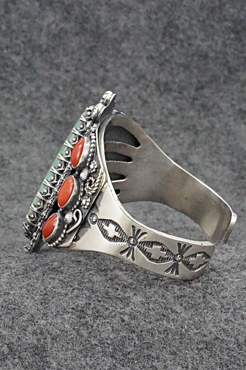 Turquoise, Coral & Sterling Silver Bracelet - Readda Begay