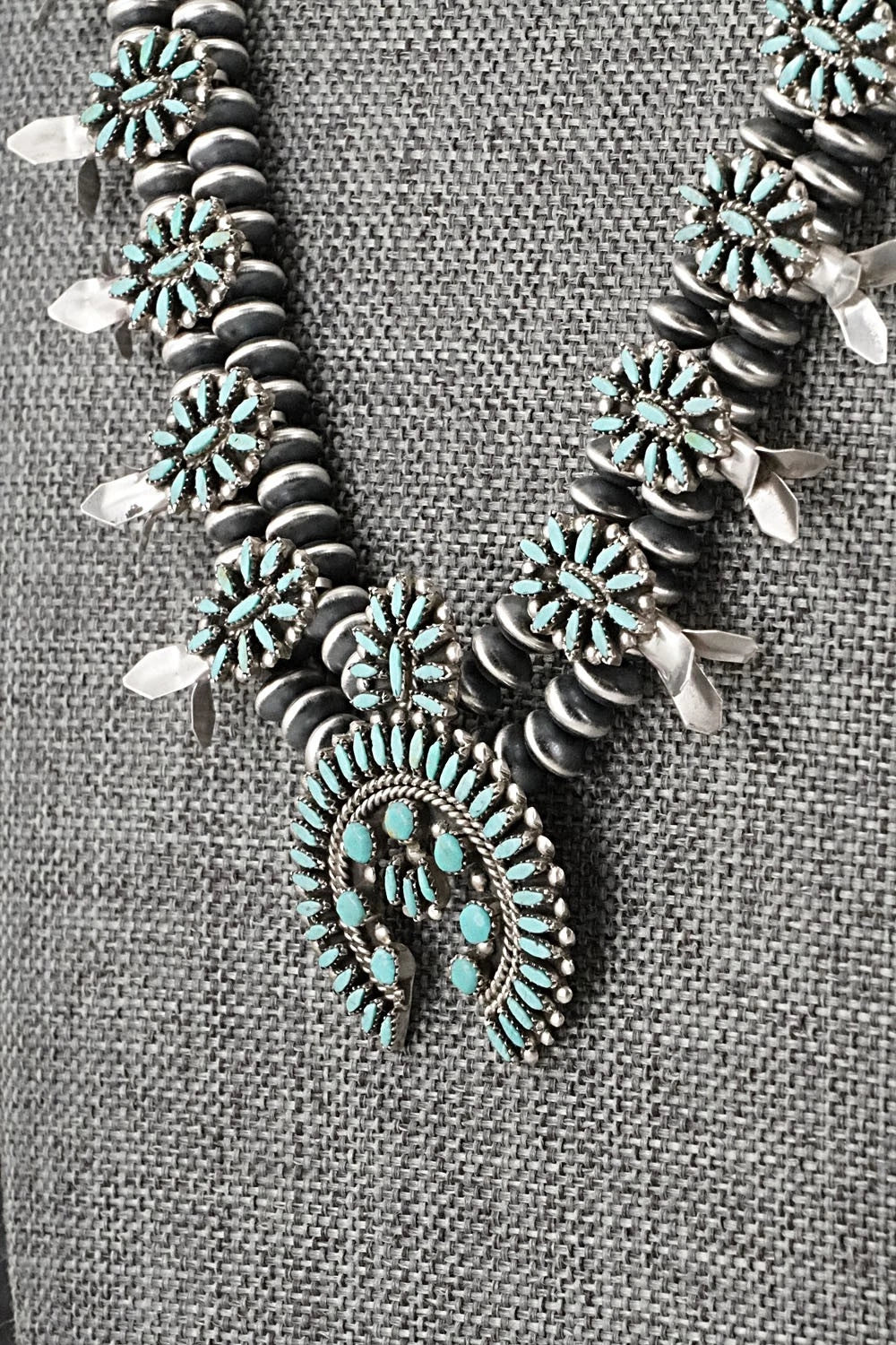 Turquoise & Sterling Silver Mini Squash Blossom Set - Lorena Peina