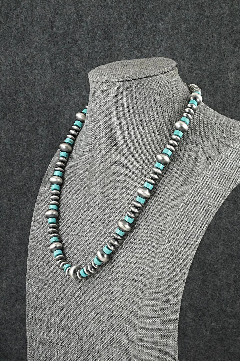 Turquoise & Sterling Silver Navajo Pearl Necklace 18" - Crystal Haley