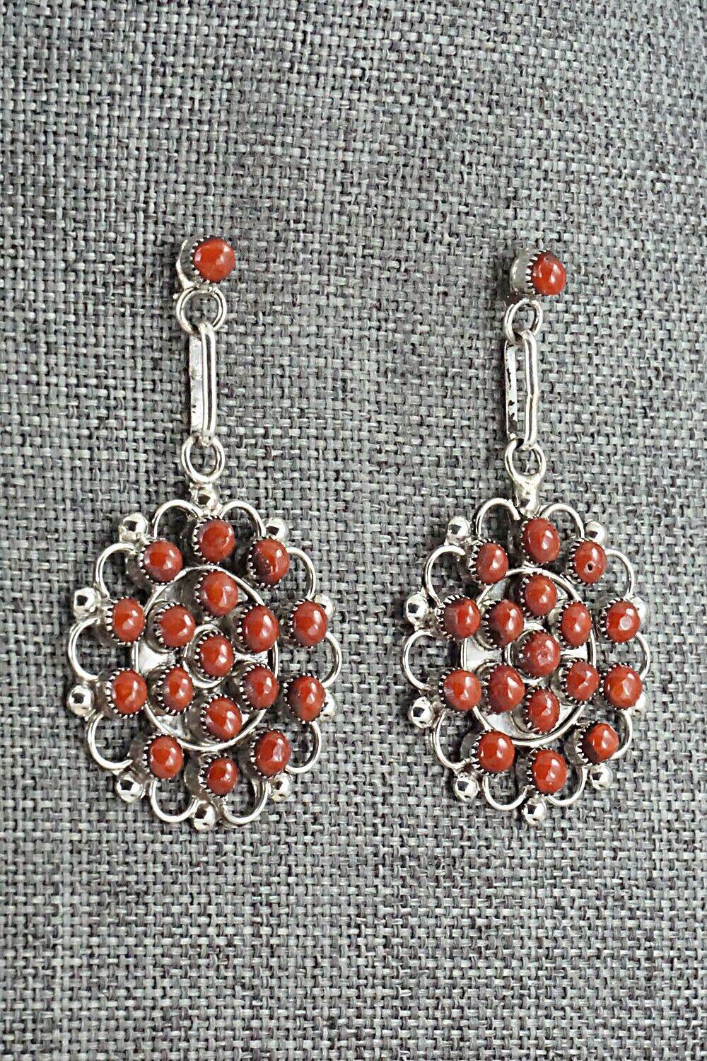 Coral & Sterling Silver Earrings - Yvette Kaamasee