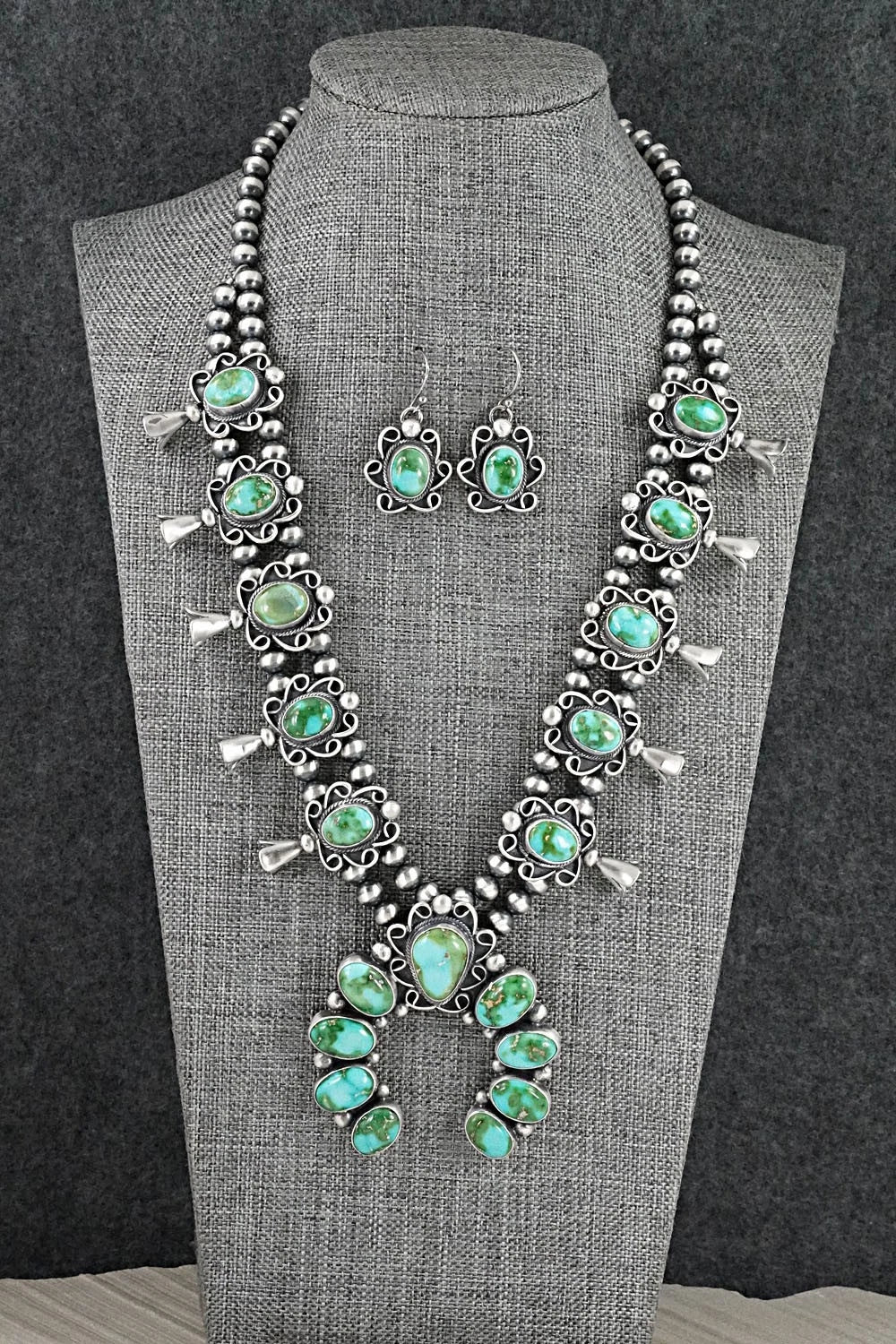 Turquoise & Sterling Silver Squash Blossom Set - Darrin Livingston