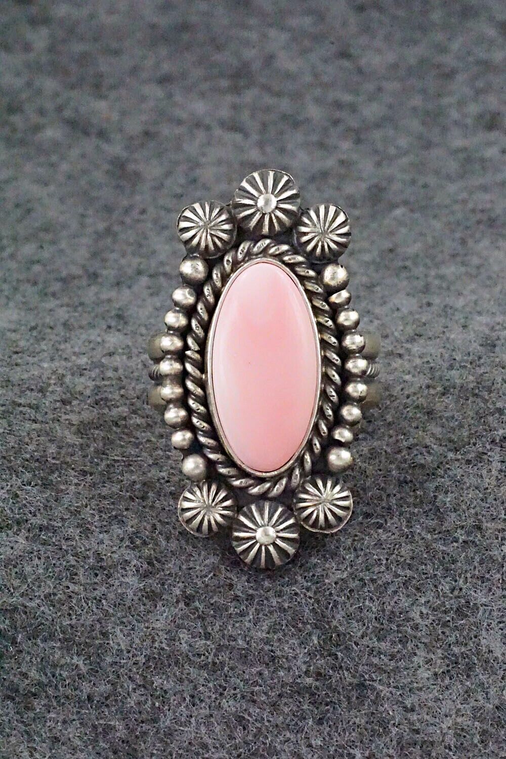 Pink Conch Shell & Sterling Silver Ring - Michael Calladitto - Size 9
