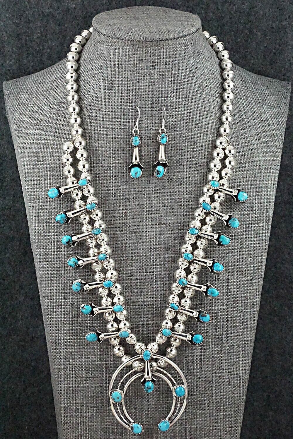 Turquoise & Sterling Silver Squash Blossom Set - Phil Garcia
