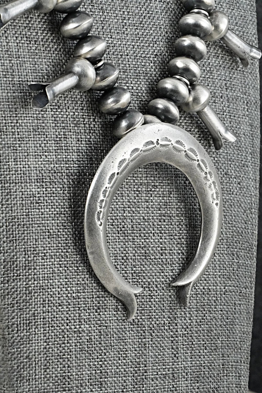 Sterling Silver Navajo Pearl Squash Blossom Necklace - Presley Haley