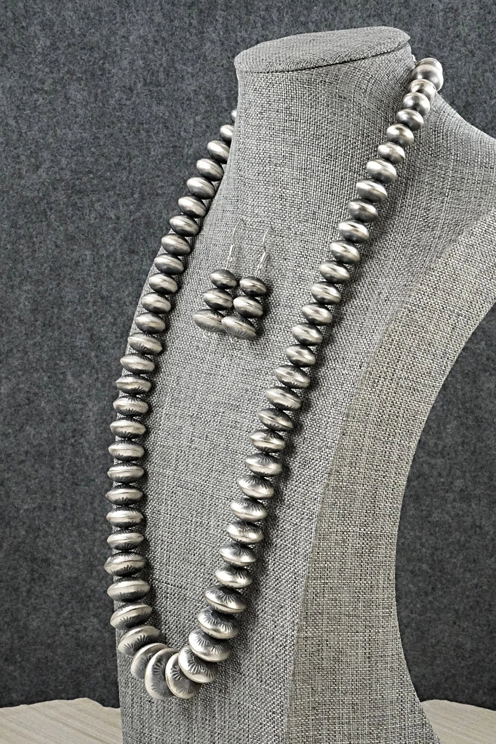 Sterling Silver Navajo Pearl Necklace & Earrings Set - Angeline Miller