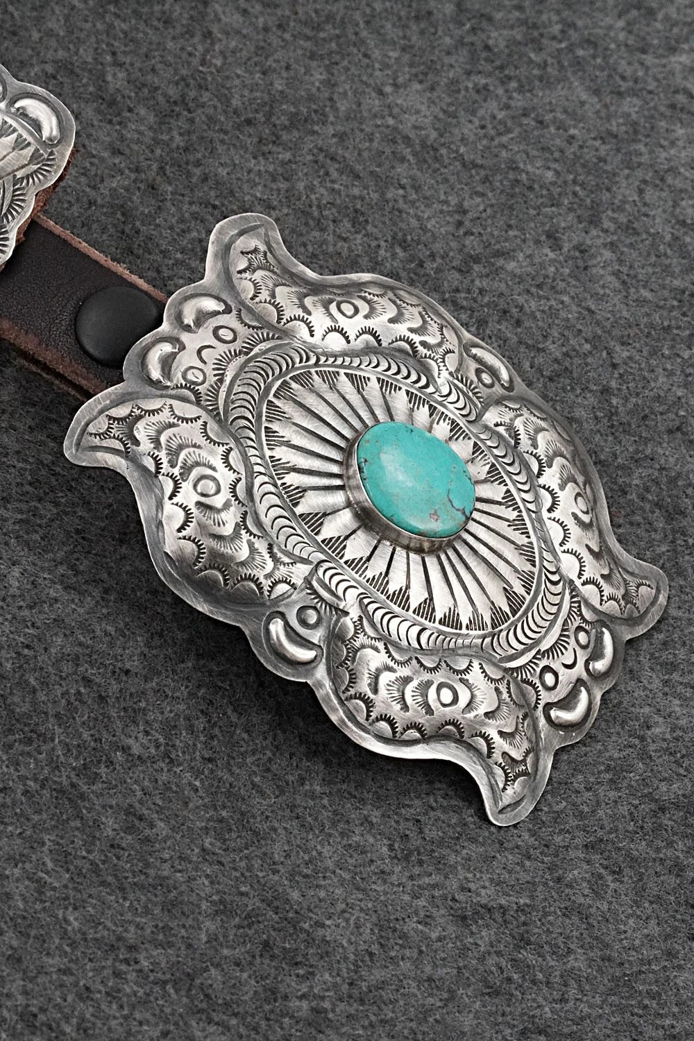 Turquoise, Sterling Silver & Leather Concho Belt - Dan Morgan